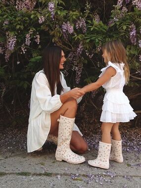 Hunter x LoveShackFancy Sunrise Patchwork Confetti Tall Boots Size 8